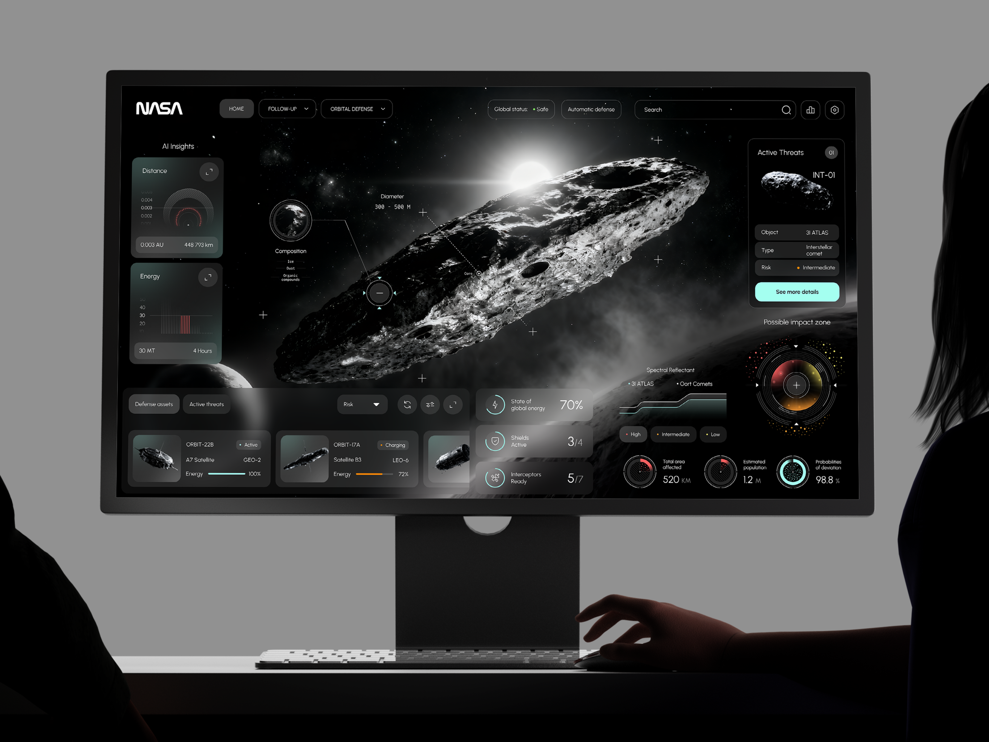NASA Dashboard - Meteorite Analysis Concept 3i atlas artificial intelligence b2b crm dashboard futuristic inspiration minimalism mission nasa panel dashboard planets satellite software technology ui design ui web ux design