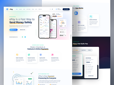 ePay - Fintech Landing Page Design app ui design digital wallet finance app finance landing page financial service fintech landing page interface landing page landing page design payment app product service startup subscription payment ui ux web web design website