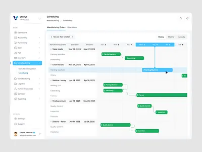 ERP Dashboard Redesign-VANTUS- Manufacturing Scheduling interface product service startup ui ux web