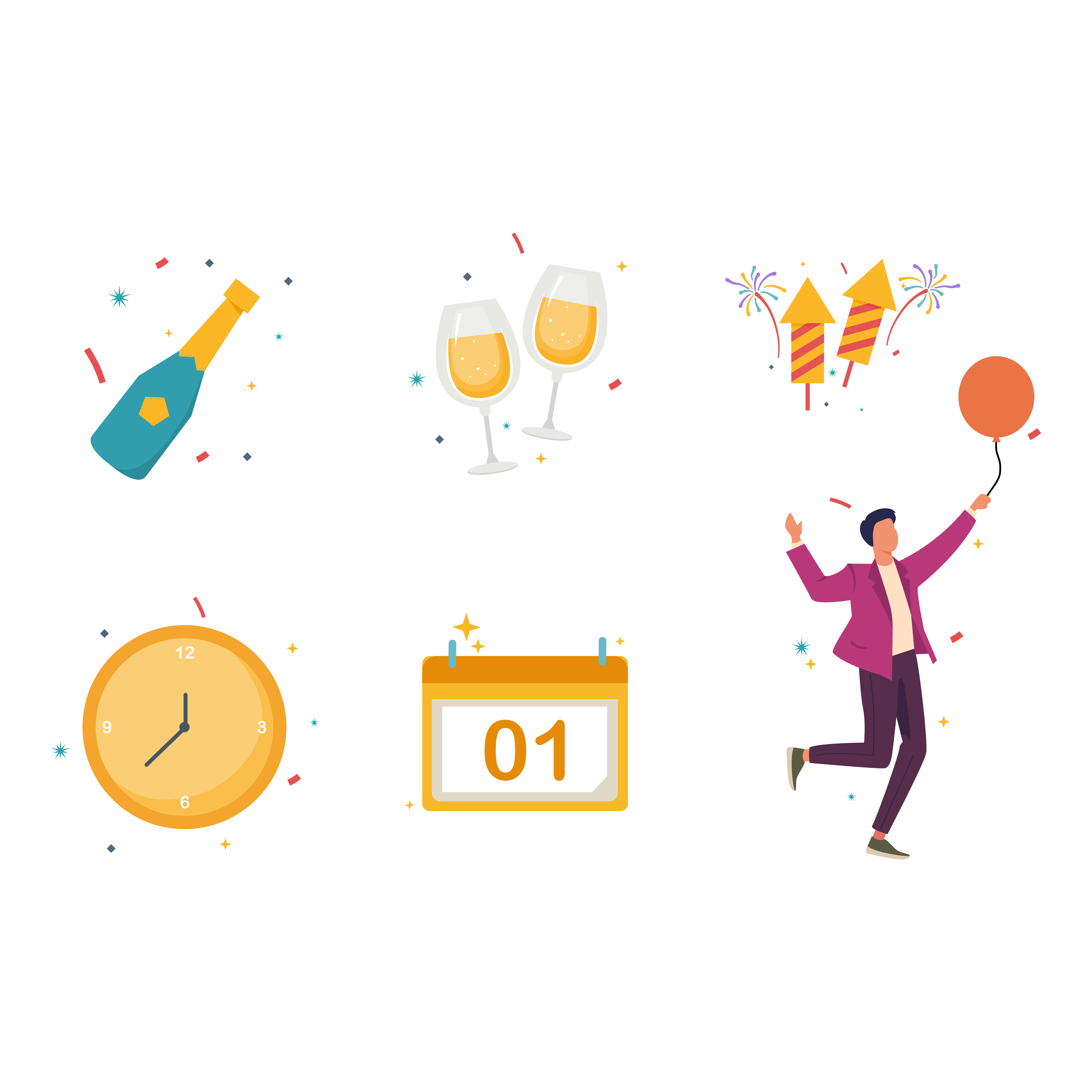 Joyful New Year Celebration Moments fireworks flat happiness icon minimal new year party sticker