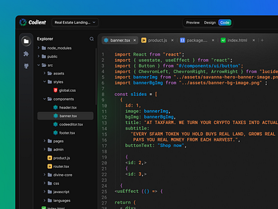 Codient AI Code Editor UI Kit ai ai code editor ai interface ai tool clean design code coding ui dashboard ui design system dev tool developer tools developers tool modern ui product design saas dashboard saas design ui kit uxui web app