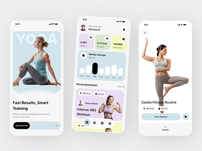 Fitness App Design clean design daily workout fitness app health tracking ios app meditation minimal ui mobile mobile app ui design wellness app workout tracker yoga app
