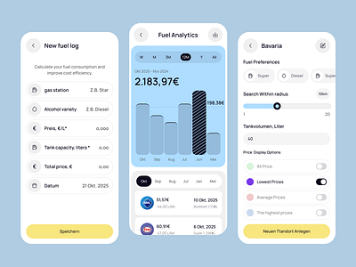 Fuel Tracker App UI Concept analytics analytics chart business finance finance design finance ui financeapp fuel fuel app fuel finder fuel map gas station mobile app mobileappdesign navigation petrol station productdesign trackingapp uidesign uxdesign