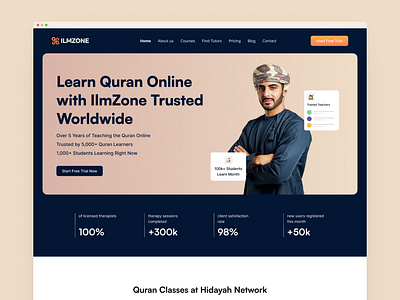 IlmZone - Online Quran Learning Platform artiflow cleandesign design dribbble e learning edtech education faithinspired halal design ilmzone landing page online course onlineclasses quranlearning ui uiux web web design webdesign website