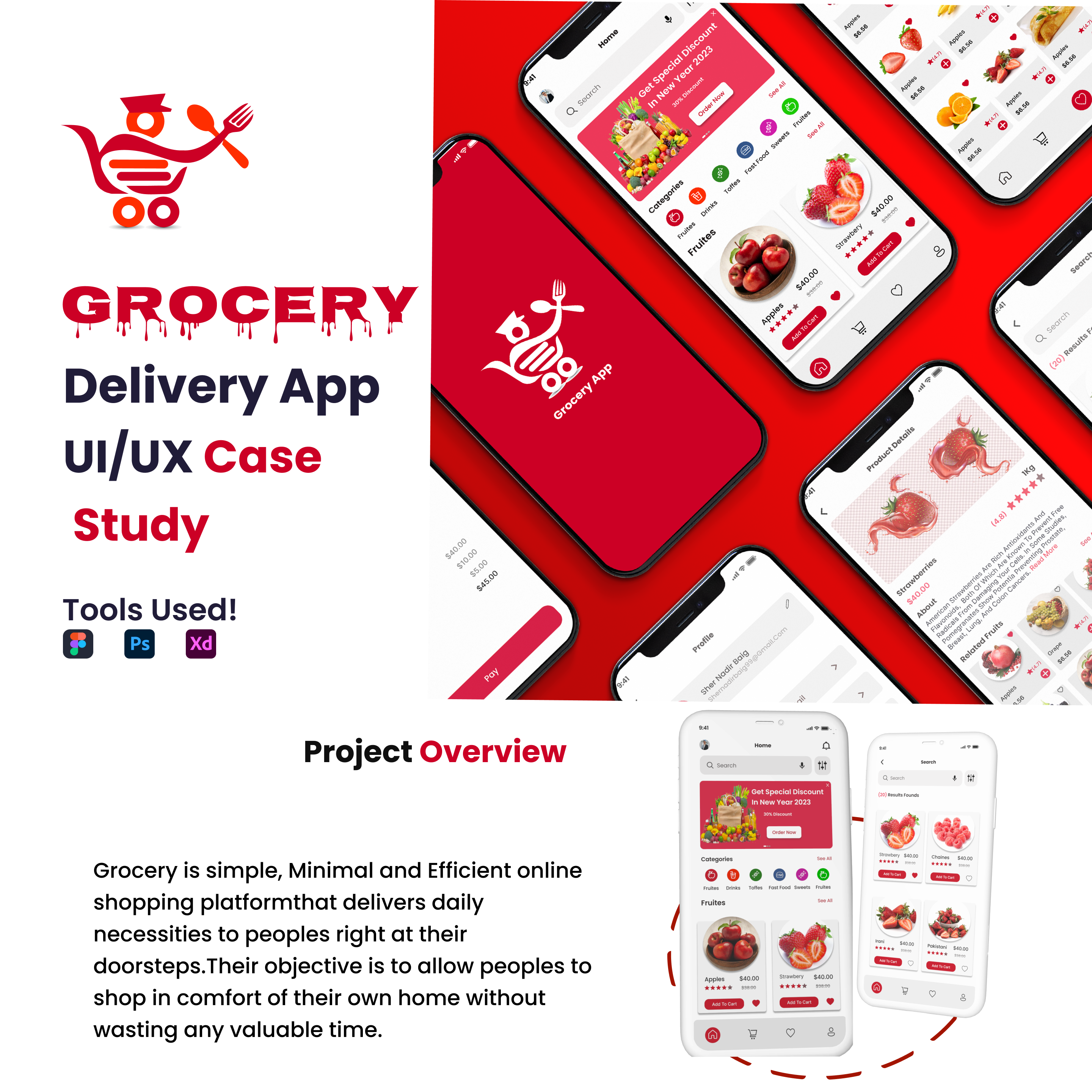 Grocery Food Delivery App Case Study app app design branding delivery app design figma graphic design grocery mobile app grocery shop grocery store illustration logo online grocery app typography ui uiux design ux vector