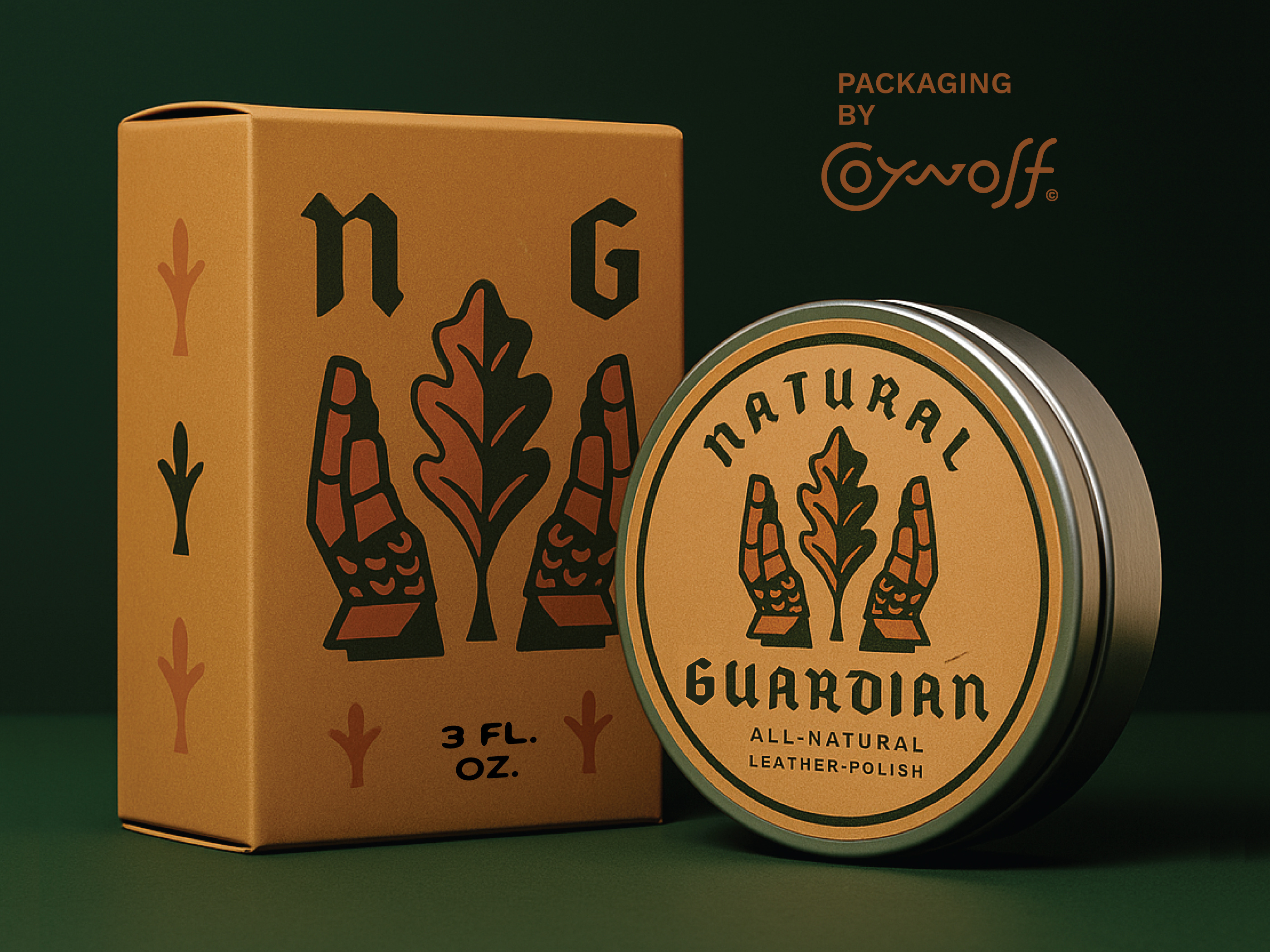 Natural Guardian - Packaging Design box design branding can can design earthy english graphic design hands illustration leather logo design natural oak organic packaging packaging ideas packaging solutions packagingdesign print tin