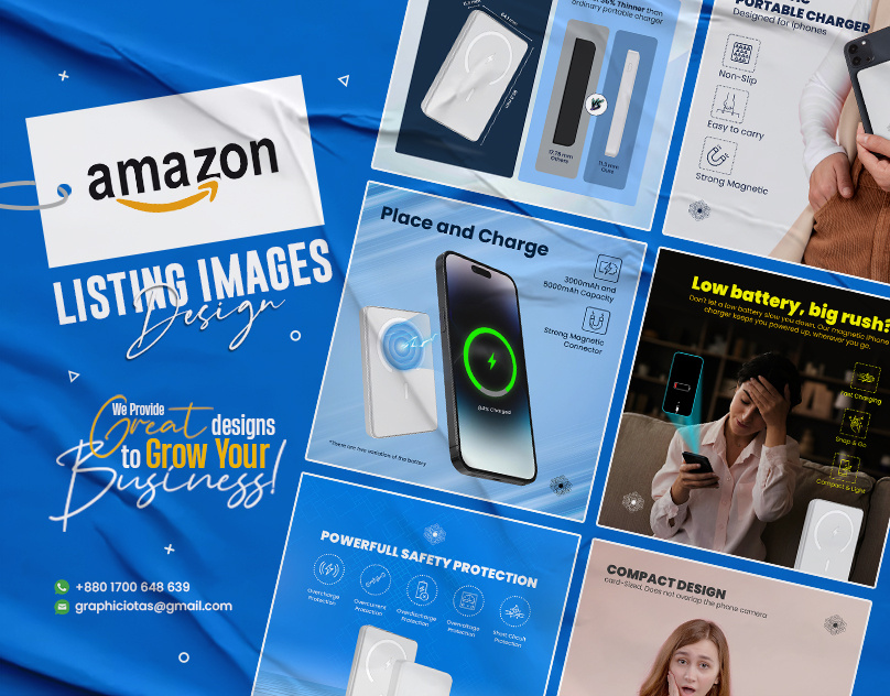 Amazon Listing Images for Magnetic Portable Power Bank a content a plus content amazon amazon ebc amazon infographics amazon listing amazon listing image amazon listing images amazon product listing design ecommerce graphic graphic design infographic listing design listing images photo editing product infographic