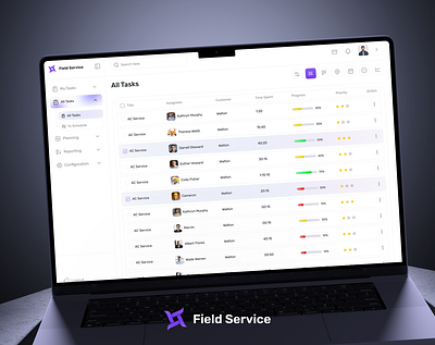 Field Service Dashboard - Task Management UI all task dashboard design designer erp field service light version list product saas service management task management topdesign uidesign uiux