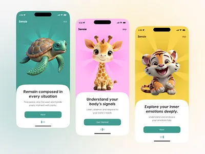 Feelie — Emotional Wellness Onboarding app app concept calm interface children app design for kids education app illustration interactive design ios kids app mental health app mental wellness mindfulness app mobile mobile app mobile app ui onboarding onboarding design ui ux ui design