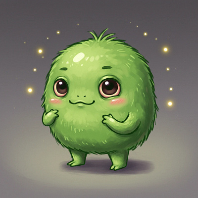 A cute, fluffy green monster with big eyes. app branding design graphic design illustration logo typography ui ux vector