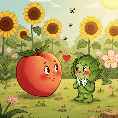 Cartoon vegetables sprout in love, standing in a flower garden. app branding design graphic design illustration logo typography ui ux vector