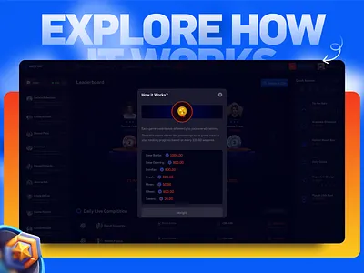How it works page - Dashboard Design casino dashboard gambling dashboard how it work leaderboard micro interaction pop up product design section ui ui element ux