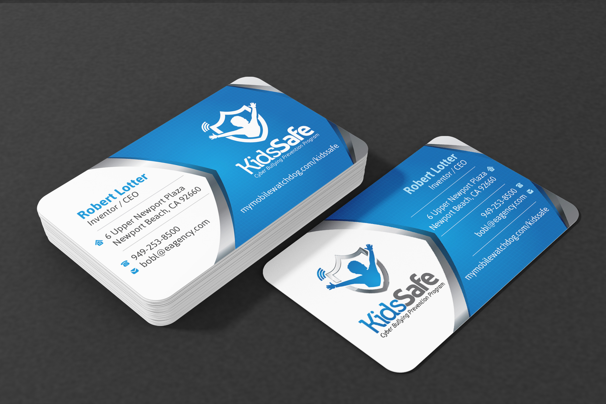 KidSafe Business Card Design blue branding bullying business card clean creative cyber design graphic design internet kid logo modern print professional program protect safe shield