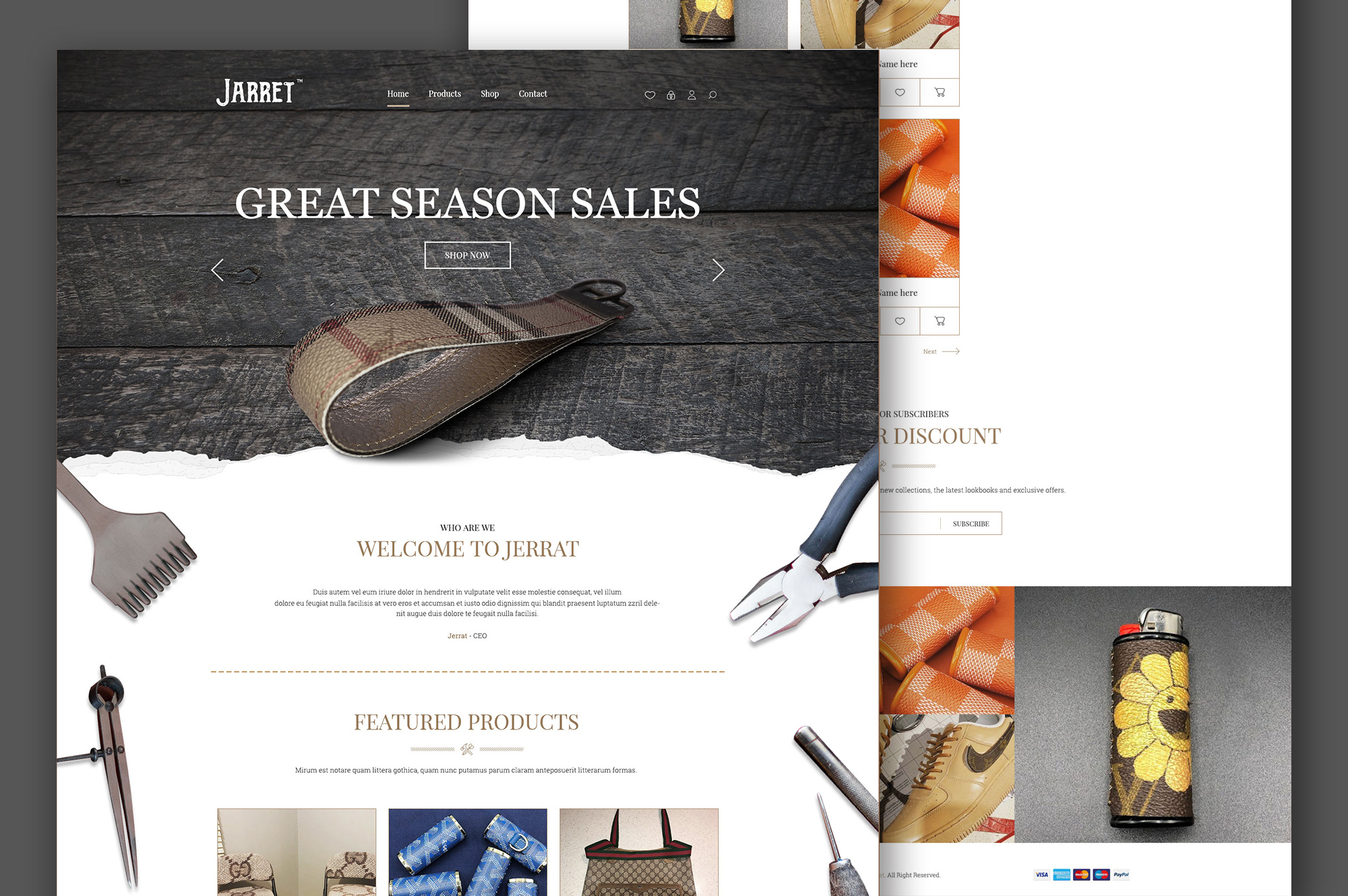 Jarret Landing Page Design bag belt branding clean creative design e commerce graphic design landing leather marketing modern print professional shopping wallet web web design website