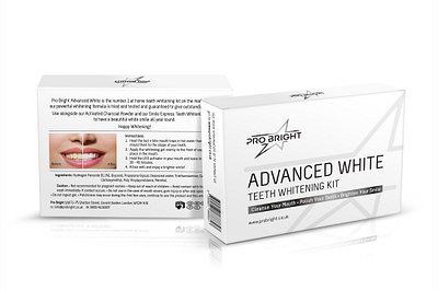 Pro Bright Teeth Whitening Kit Box Design box design branding clean cleaning creative design health kit label design logo minimal modern packaging design premium packaging print professional silver teeth white whitening