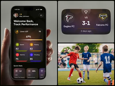 Sports Performance Tracker Mobile App analytics dashboard app design athlete app coach app football app mobile mobile app player tracker soccer app sports analytics sports app sports dashboard sports technology team management tracking app ui design