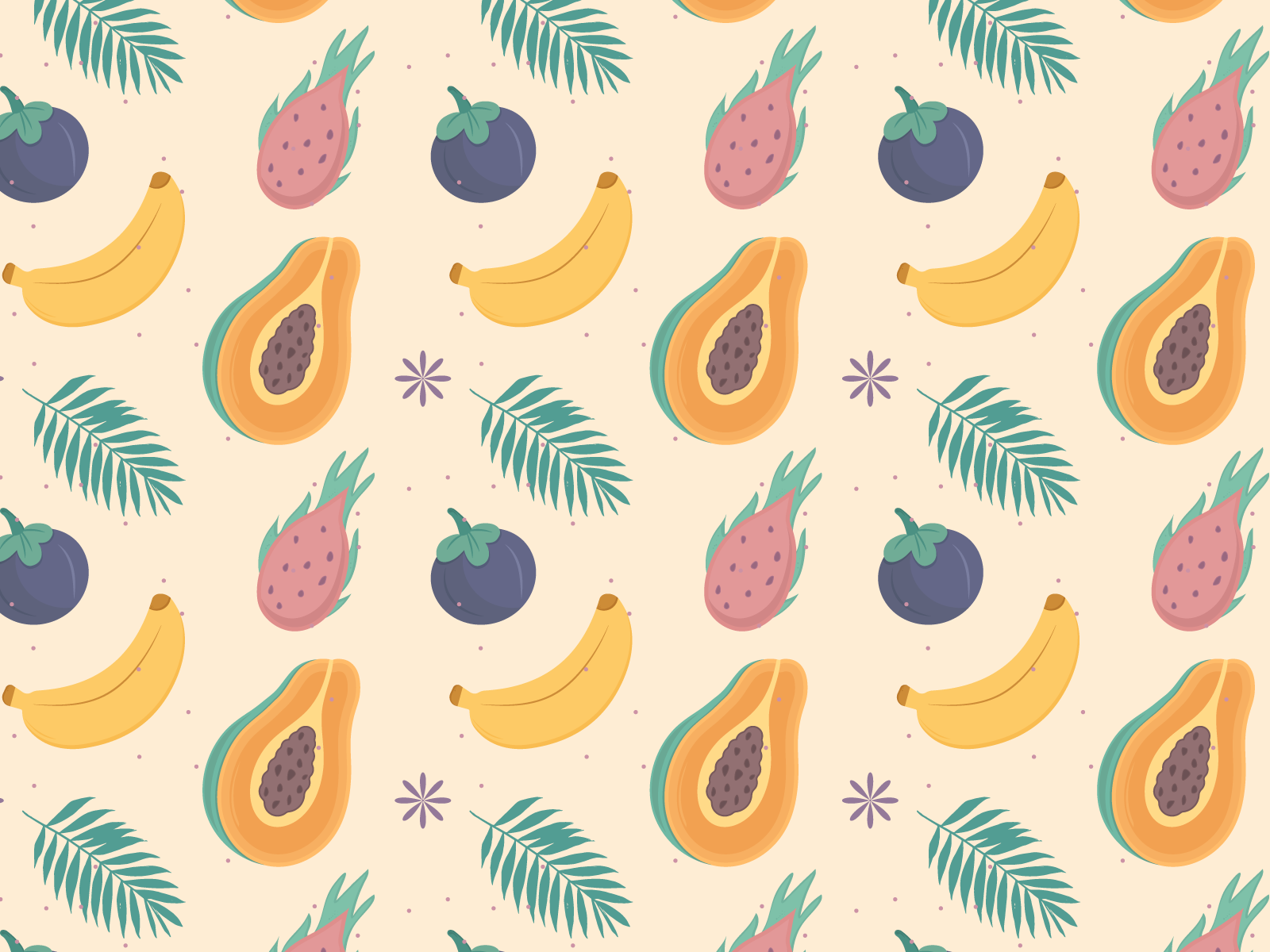 Тропический паттерн: от урока к эксперименту adobe illustrator banana blueberry design elena baryshkina free course fruits illustration leaves monstera papaya pattern pineapple pitahaya seamless pattern summer textiles tropics vector watermelon
