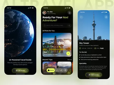 AI Travel App Smart Trip Planner, Destinations & Explorer Guide ai app ai powered app ai travel app ai travel guide app design mobile mobile app travel app travel booking ui travel experience app travel guide app travel planner trip planner app ui design