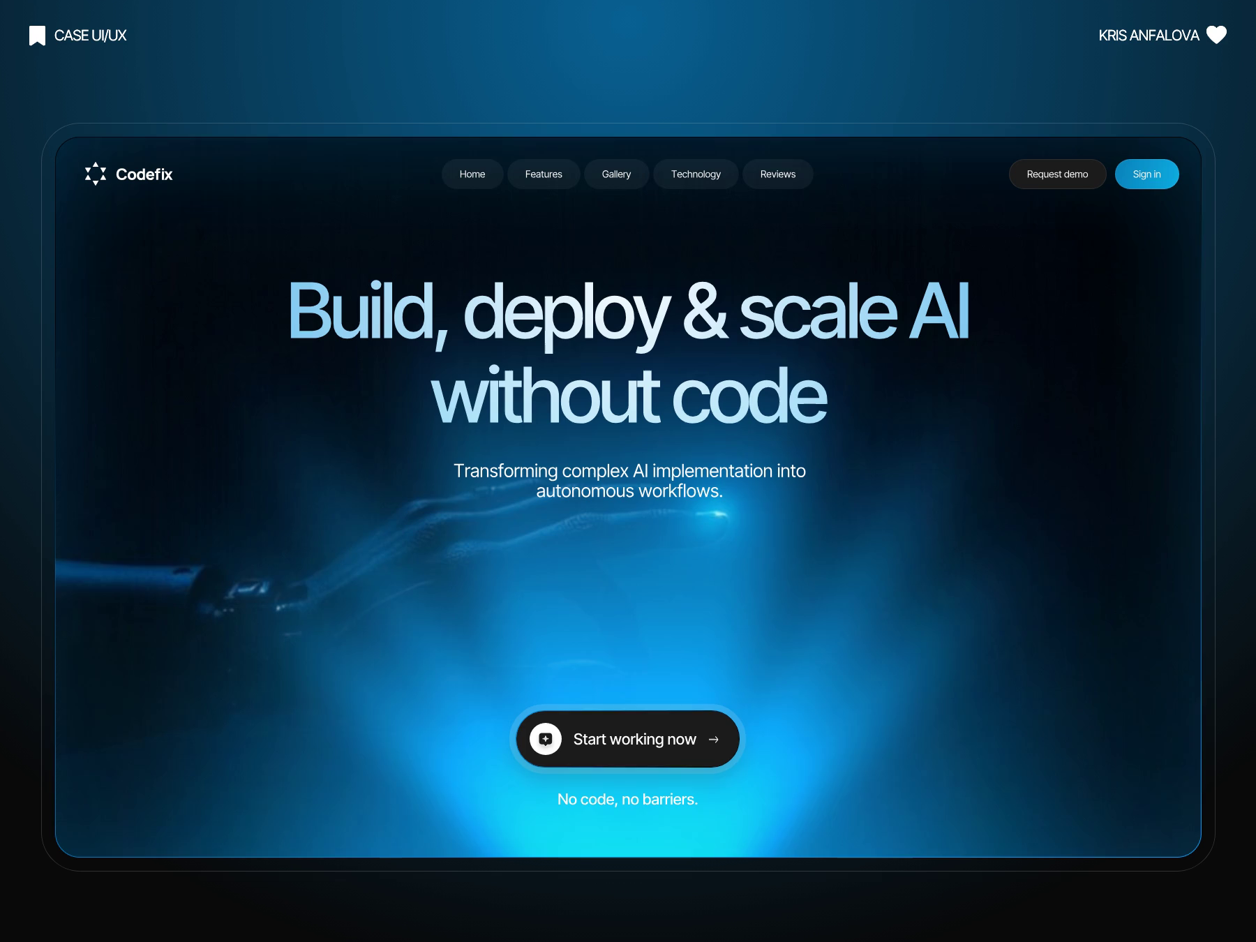 Example of AI No-Code Platform Landing page