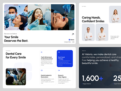 Veloria - Dental Pitch Deck brand identity clean clinic creative design deck dental pitch deck dentis dentistry design figma google slides graphic design pitch deck pitch deck template pitching power point presentation product design slide deck ui