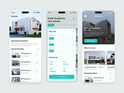 Real Estate App UI – Discover & Compare Homes android app designer app interface app interface designer application application design home minimal app mobile app design mobile applications design mobile ui designer property real estate real estate agent real estate app real estate app ui realestate residence