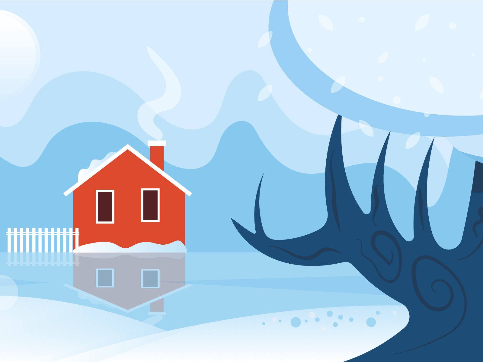 Сезоны в векторе: осень и зима adobe illustrator autumn color composition creativity design digital art elena baryshkina free course graphics house illustration landscape leaves reflection seasons snow tree vector winter