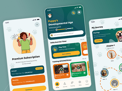 Pet Care and Training Mobile App Design animal care app interfaces application ui best app design health app interactive design ios mobile app design mobile app ui mobile ui mobile ux modern app ui pet adoption pet app pet care pet shop pet training petapp pettraining ui design