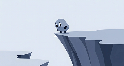 Minimalist 404 Error Page UI Illustration adventure camping cliff edge conceptual illustration cute character decision making dilemma environment illustration illustration by xinyan landscape illustration minimalist art muted colors risk strategy theme travel vector vector illustration web