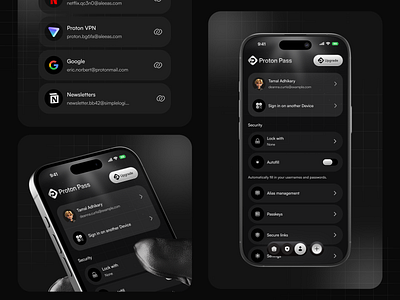 Password Manager App Settings Page app app design change password customize dark darktheme forget password ui mobile app password password app password manager preference privacy security security app setting settings security screen ui ui design ux