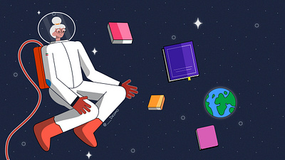 Astronaut Illustration | Boundless Knowledge | For Book Store 📚 astronautart branding characterdesign conceptart design designprocess digitalillustration flatillustration graphic design illustration illustrationdesign onlinebookstore spaceart