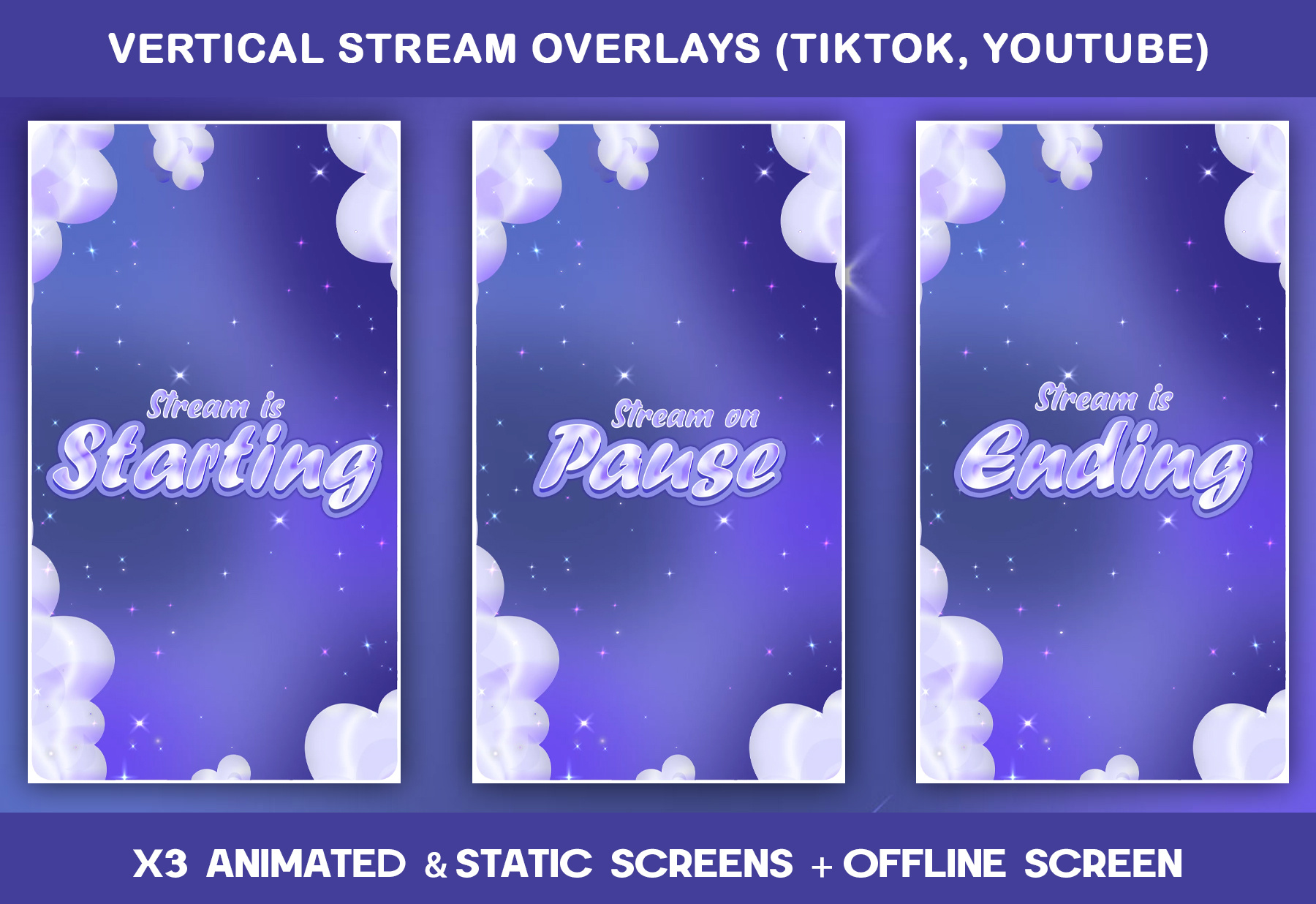 Purple Clouds Animated TikTok Stream Overlay Package : TikTok animated stream overlay design kick overlay kick screens kick stream animated overlay livestream obs overlay overlay stream pack stream overlay stream stream design stream graphics stream overlay stream pack streamlabs tiktok tiktok live tiktok overlay twitch