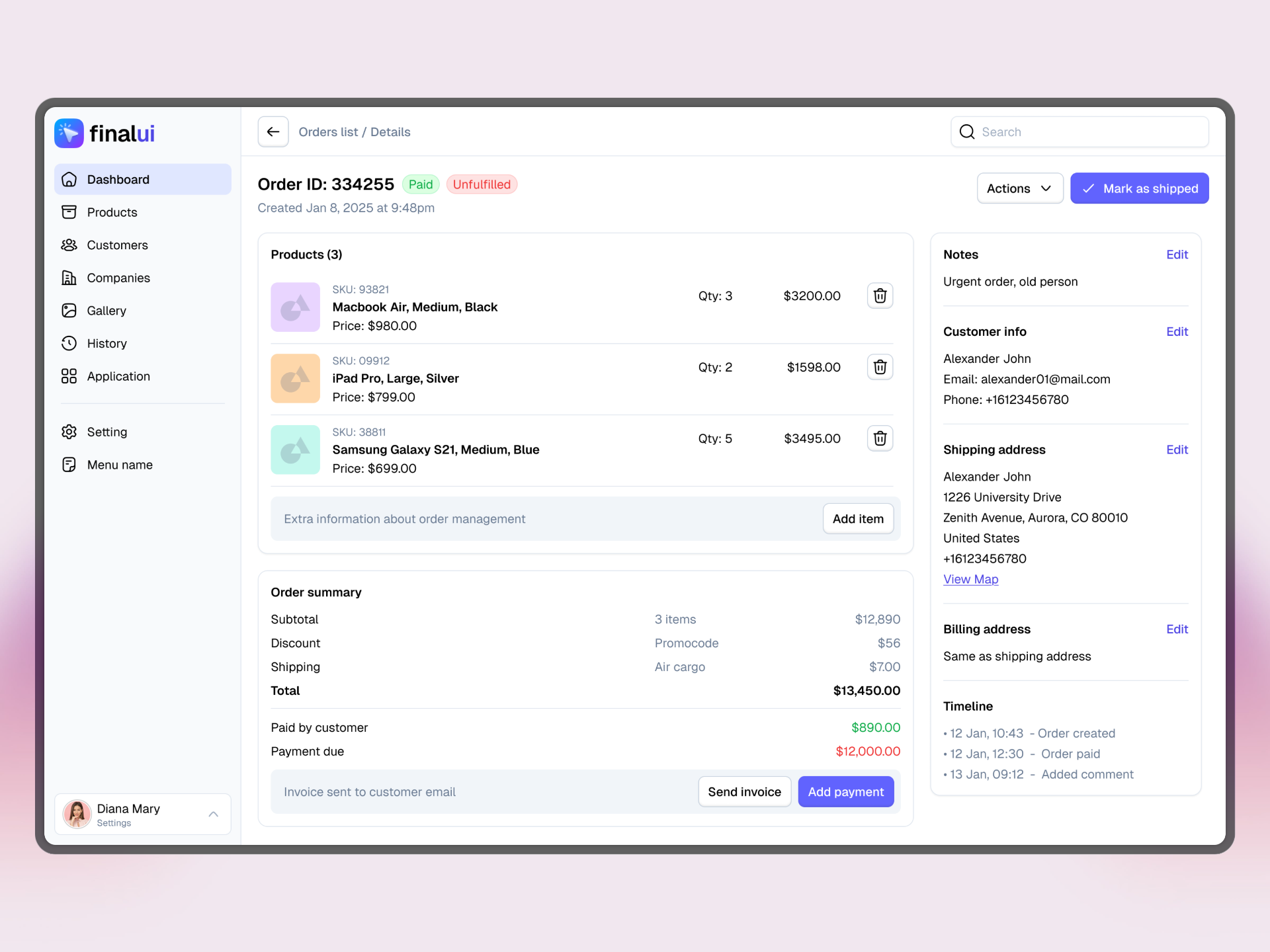 Order details admin order admin panel ecommerce admin invoice ui order details order info design order management order page