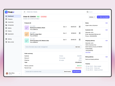 Order details admin order admin panel ecommerce admin invoice ui order details order info design order management order page