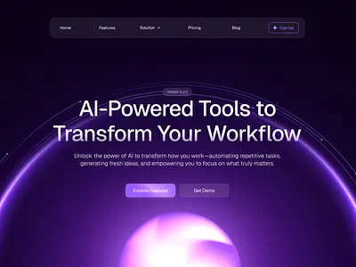 AI Dashboard Hero Section Dark Futuristic Landing Page 3d ai ai powered darkmode graphic design saas ui