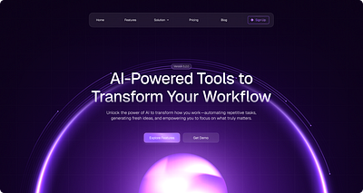AI Dashboard Hero Section Dark Futuristic Landing Page 3d ai ai powered darkmode graphic design saas ui