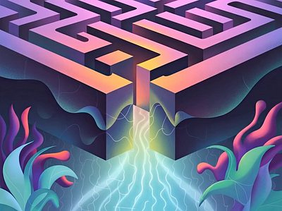 Vibrant Financial Clarity Maze Metaphor Illustration adventure branding visual breakthrough camping conceptual art environment financial clarity illustration illustration by xinyan landscape illustration maze metaphor nature outdoor problem solving solution theme vector vector illustration vibrant colors web
