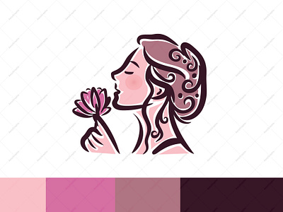 Women With Lotus Logo beauty brand branding branding design brandlogo design girl graphic design hair salon hand drawn logo logodesign logoforsale lotus meditation spa logo spalogo vector wellness women logo
