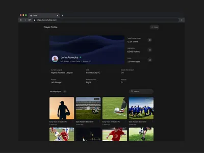 Player Profile Page - Futbal darkmode figma football ui web