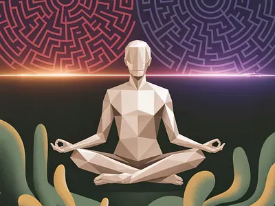 Conceptual Balance and Dual Maze Mediation Illustration adventure balance business strategy clarity conceptual art conflict resolution decision making dual maze environment geometric figure illustration illustration by xinyan landscape illustration meditation outdoor travel vector illustration web