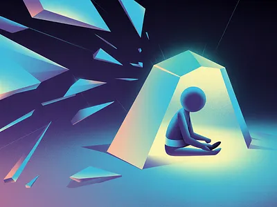 Conceptual Security: The Digital Haven abstract visual conceptual art digital wellness geometric shield illustration illustration by xinyan mental health privacy protection security theme solitude vector illustration web