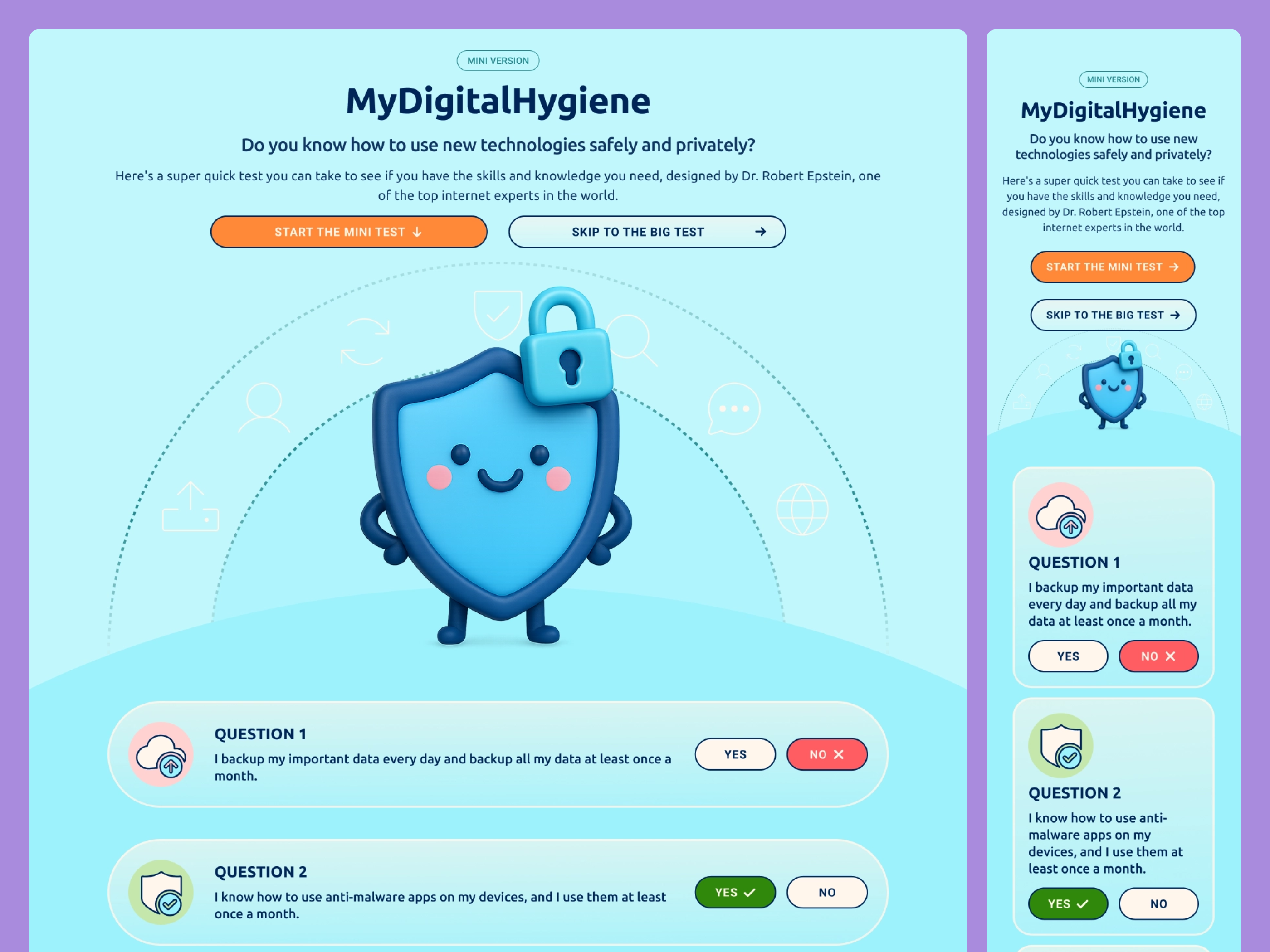 Digital Hygiene Quiz Website - Designed and Coded questionnaire quiz quiz website web design