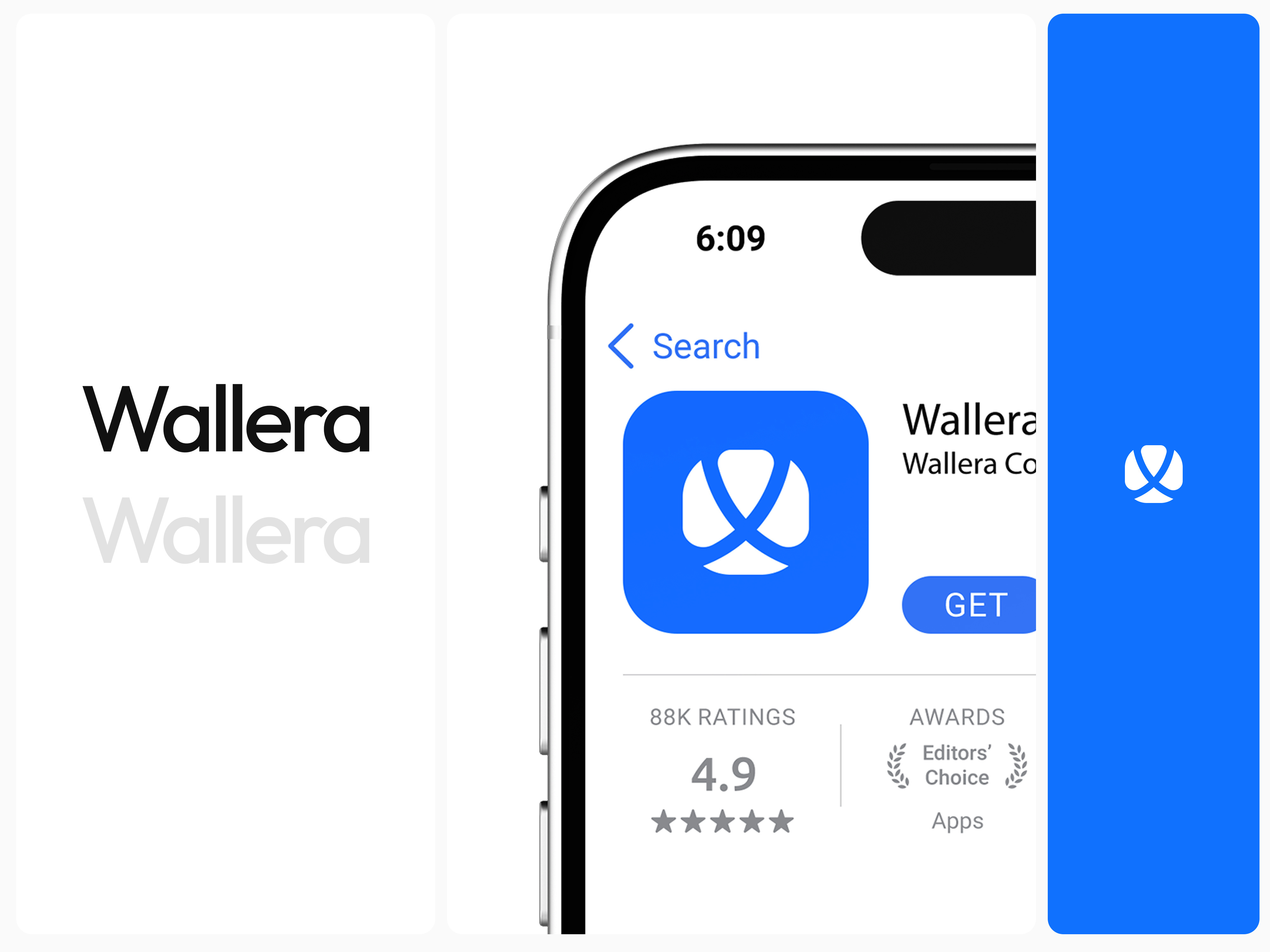 Wallera - App Visual identity animation app apple blue branding design design art designer graphic design icon identity illustration ios logo logodesign mark ui vector