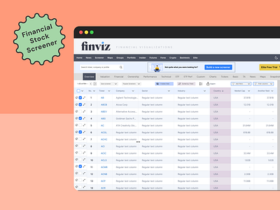 Finviz: Redesigning the Financial Stock Screener data heavy interface data tables database financial data fintech redesign stock screener stocks