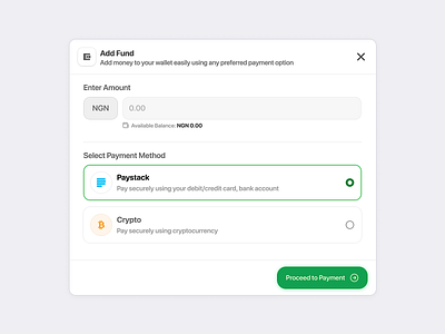 Add Fund Modal add fund app crypto design flat minimal modal payment method ui web