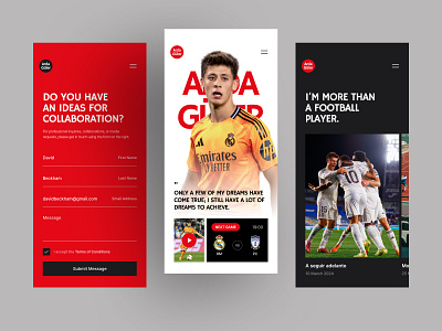 Athlete Profile Mobile UI Exploration app concept app design athlete app clean design contact form football football design ios design minimal ui mobile app mobile ui mobile ux modern design personal branding product design soccer sports app ui design ui ux ux design