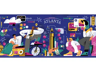 Atlanta tech adobe illustrator business concept character creative people data visualization digital art diversity fintech flat flat design illustration innovation line art modern illustration office culture smart city startup teamwork vector