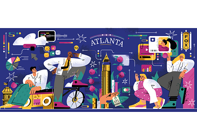 Atlanta tech adobe illustrator business concept character creative people data visualization digital art diversity fintech flat flat design illustration innovation line art modern illustration office culture smart city startup teamwork vector