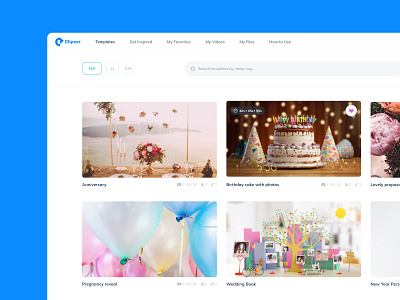 Clipser - Video templates library ggstudio product design saas startup ui design ux design video ai maker video app video templates videos webapp