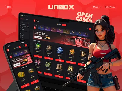 Open Cases Design betting casino contrcat cs2 csgo design esports gambling game illustration online casino open case open cases red rust slots ui