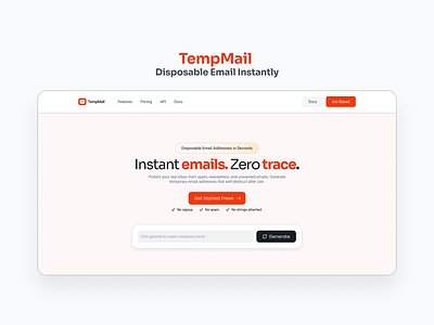 TempMail— Disposable email instantly ai ai email creative design disposable email figma landing page saas temp mai temporary email ui uiux webapp